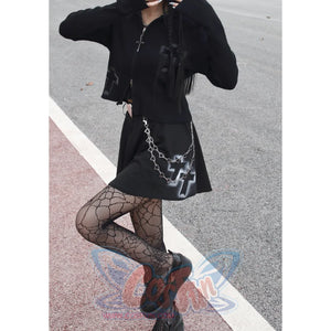 Punk Long Sleeve Figure Cardigan Rock Goth Inkjet Cross Knit Jacket - cosfun