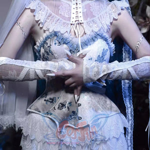 Lace and Ashes Gothic Ribcage Lace Bone Corset Dress Set Autumn