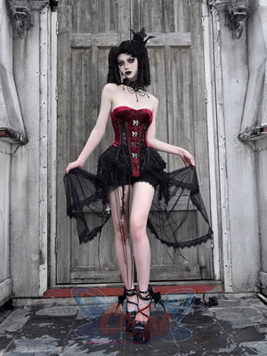 Gothic Diablo Fishbone Lacing Birdcage Corset Set S22983