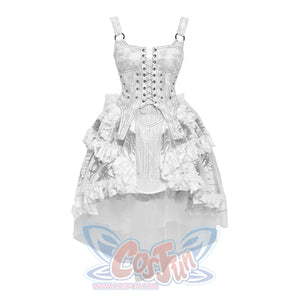 Suede Strappy Punk Trailing Printed Halter Dress - cosfun