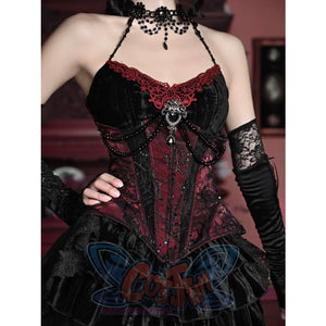 Gothic Velvet Fishbone Corset Halloween 3-Piece Set S22987