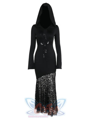Halloween Scrap Style Lace Black Sexy Long Dress Xs