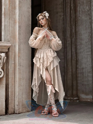 Heartbreak Ballet Classic Court Gorgeous Embroidered Lantern Sleeve Dress S22979