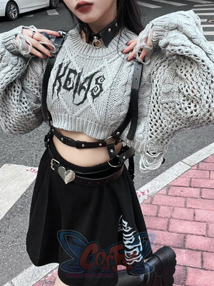 College Style Open Waist Round Neck Knitted Top