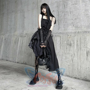 Gothic Irregular Black Sling Dress S22408