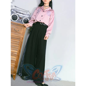 Chinese Style Stitched Wide Leg Pants Retro High Waist Hanging Feeling Loose Pants S20198 Pants
