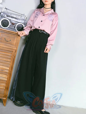 Chinese Style Stitched Wide Leg Pants Retro High Waist Hanging Feeling Loose Pants S20198 Pants
