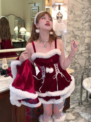 Red Meta Christmas Style Sweet And Cute Poncho Dress S23006