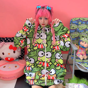 Pullover Sweet Cartoon Loose And Fluffy Long Sleeve Hooded Coat Green / Normal