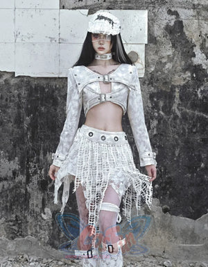 Suede Knit Ripped Punk Bustier Skirt - cosfun