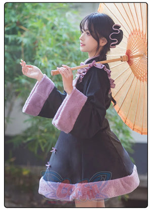 Chinese Style Lotus Leaf Edge Improved Cheongsam Thickened Lolita Dress