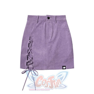 Corduroy Strap Slit A-Line Breech Skirt - cosfun