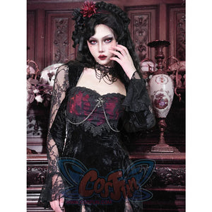 Gothic Crimson Halloween Lace Slim Velvet Fishtail Dress S22337