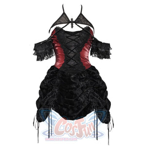 Gothic Velvet Slim Strap Drawstring Halloween Dress S