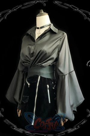 Black Autumn Girl Midriff Crop Top Flare Sleeves Niche Design Restore Shirt S20057 - cosfun