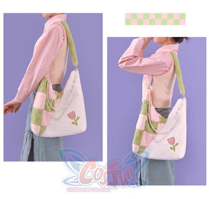 Plush Pink Spliced Large-Capacity Bag S22417