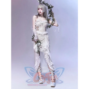 White Gothic Drawstring Halter Dress