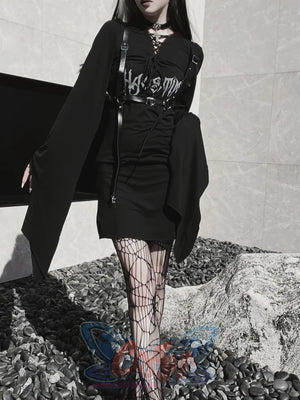 Gothic V-neck Irregular Long Dress - cosfun