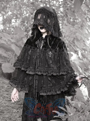 Classic Gothic Lace Dark Velvet Multi-Layered Cloak
