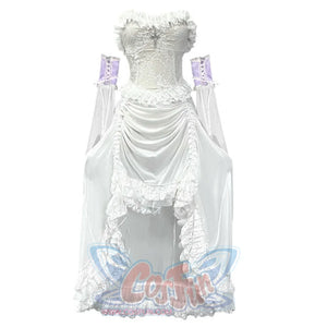 White Gothic Drawstring Halter Dress Dress+Hand Cuff / S