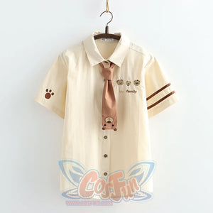 College Style Cute Cartoon Bear Tie Shirt Short Sleeve Shirt / S
