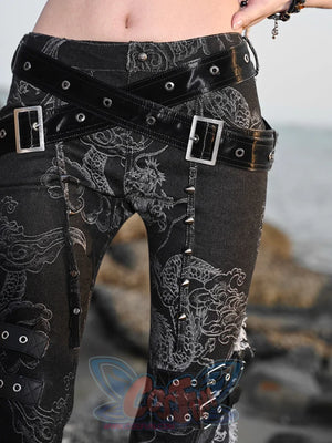 Punk Millennial Fringe Denim Flared Pants