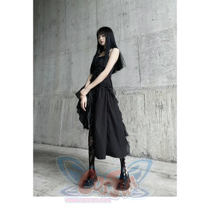 Gothic Irregular Black Sling Dress S22408
