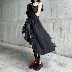 Gothic Irregular Black Sling Dress S22408