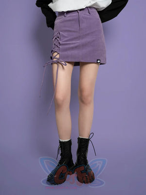 Corduroy Strap Slit A-Line Breech Skirt - cosfun