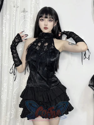 Halloween Gothic Rose Black Hanging Neck Top