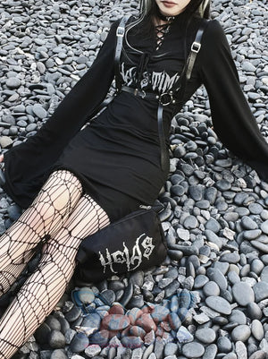 Gothic V-neck Irregular Long Dress - cosfun