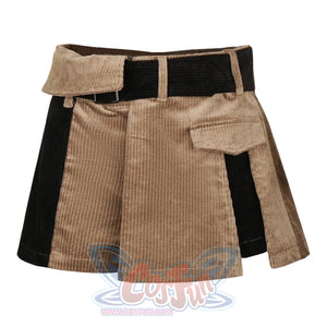 Khaki Striped Velvet Patchwork Slim Skirt Pants Sweater Suit S22429 Pantskirt / M