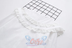 Sweet Embroidery Lace Doll Neck Long Sleeve Shirt White