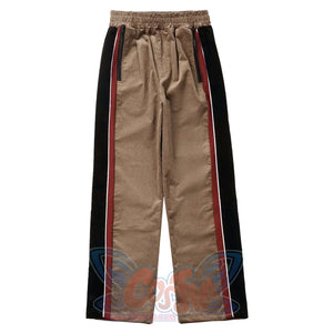 Khaki Striped Velvet Patchwork Slim Skirt Pants Sweater Suit S22429 Trousers / S