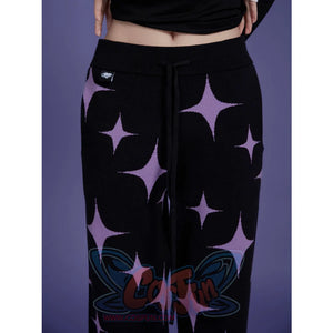 Black And Purple Star Sweet Style Knitted Pants Thick Pants Pants