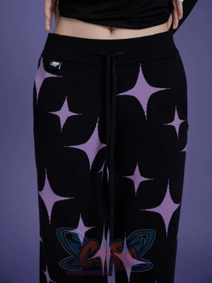 Black And Purple Star Sweet Style Knitted Pants Thick Pants Pants