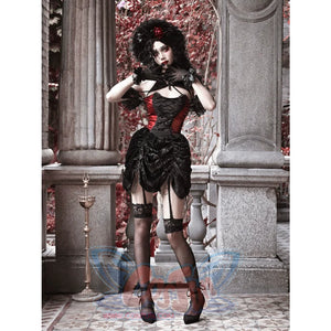 Gothic Velvet Slim Strap Drawstring Halloween Dress - cosfun