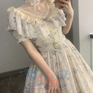 Vintage Elegant Floral Lolita Dress S22186 Pearl Belt (one size) / M