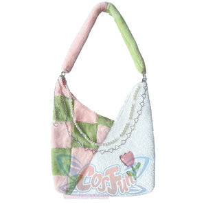 Plush Pink Spliced Large-Capacity Bag S22417