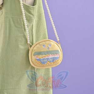 Cartoon Hamburger Mini Cute Coin Purse Yellow (with pearl chain)