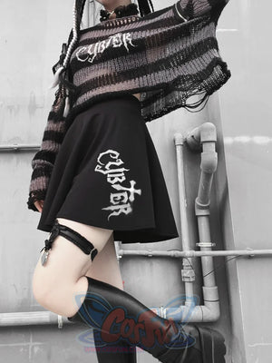 Punk Stripe Off Shoulder Round Neck Loose Short Sweater One Size