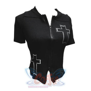 Autumn Punk Long Sleeve Slim Knit Top Black Short Sleeve