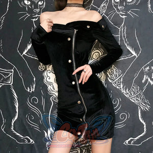 Gothic Off Shoulder Velvet Fitted Dress One Size