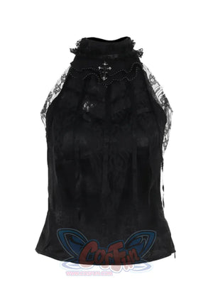 Halloween Gothic Rose Black Hanging Neck Top Xs