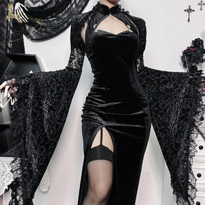 Halloween Gothic Court Style Black Shawl Cheongsam Set / S