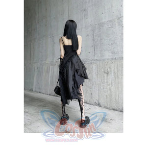 Gothic Irregular Black Sling Dress S22408