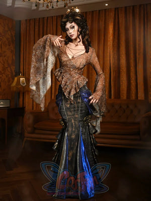 Embroidered V-Neck Mesh European Classic Ruffle Top