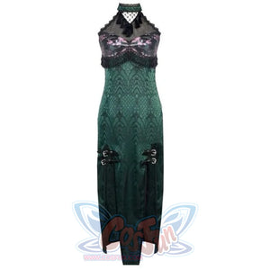 Sexy Improved Cheongsam Gauze Slit Dress Black Green / S