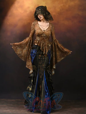 Embroidered V-Neck Mesh European Classic Ruffle Top