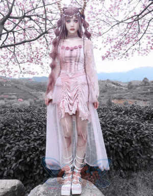 Summer Gothic Velvet Embroidery Big Hem Court Skirt